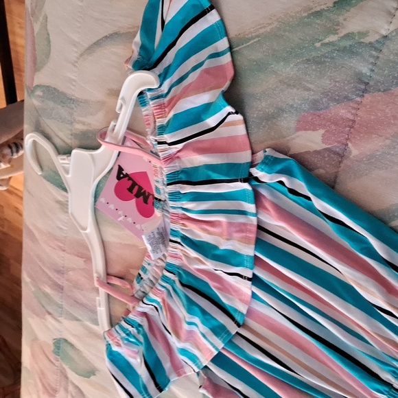 NWT,Adorable,Girl'sCold Shoulder,Pink,Blue,White,Striped, Jumpsuit🩷🤍💙 - Picture 10 of 11